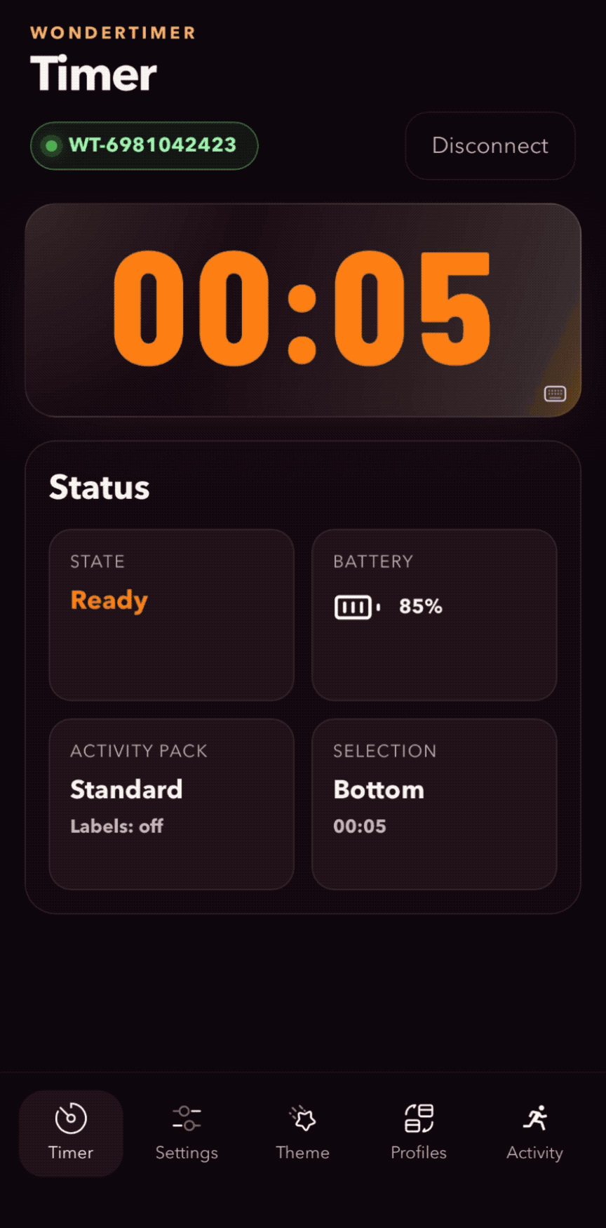 Phone screen showing timer countdown and alarm