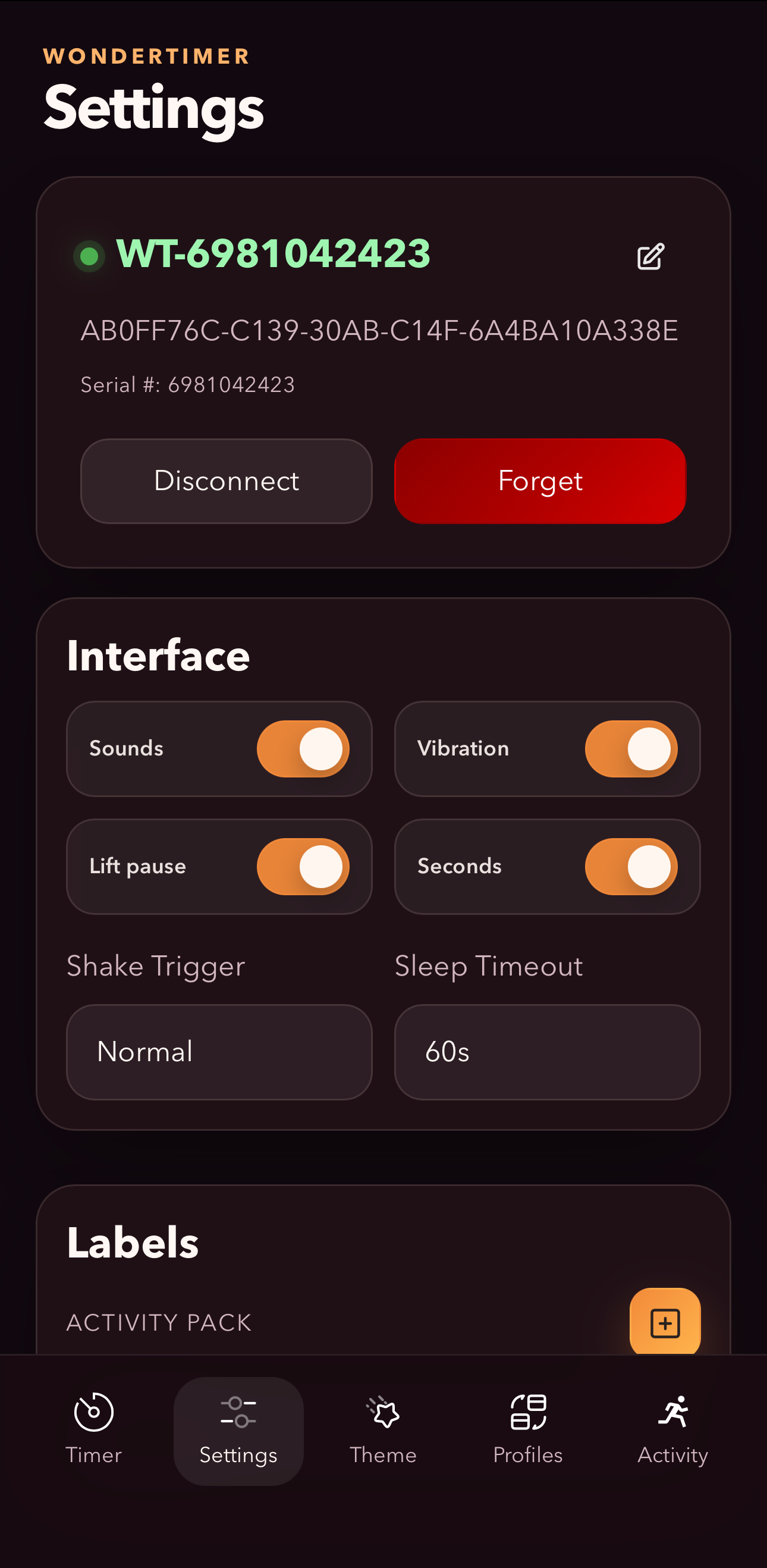 App settings on mobile