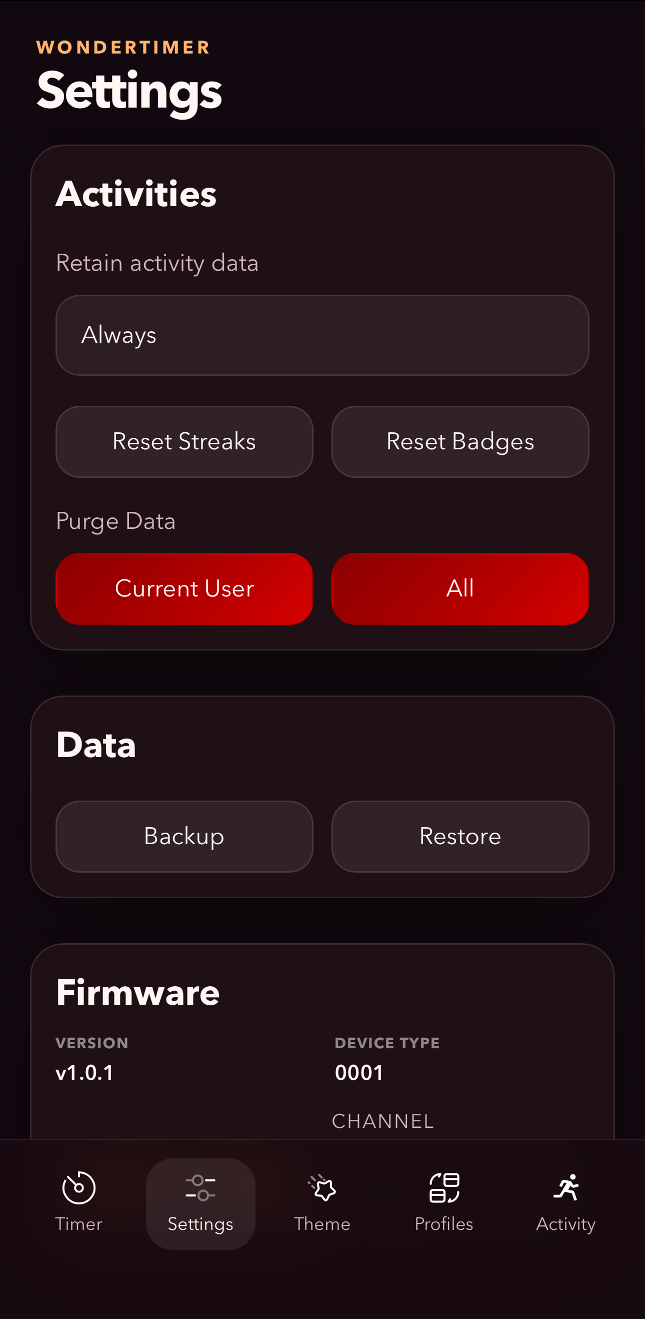 Settings screen 3