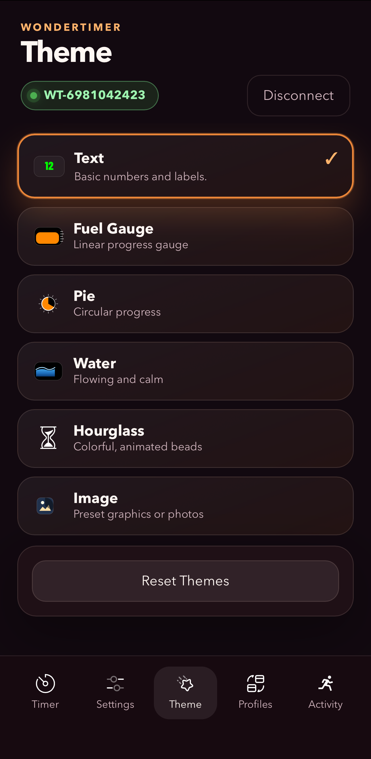 Theme selection tab