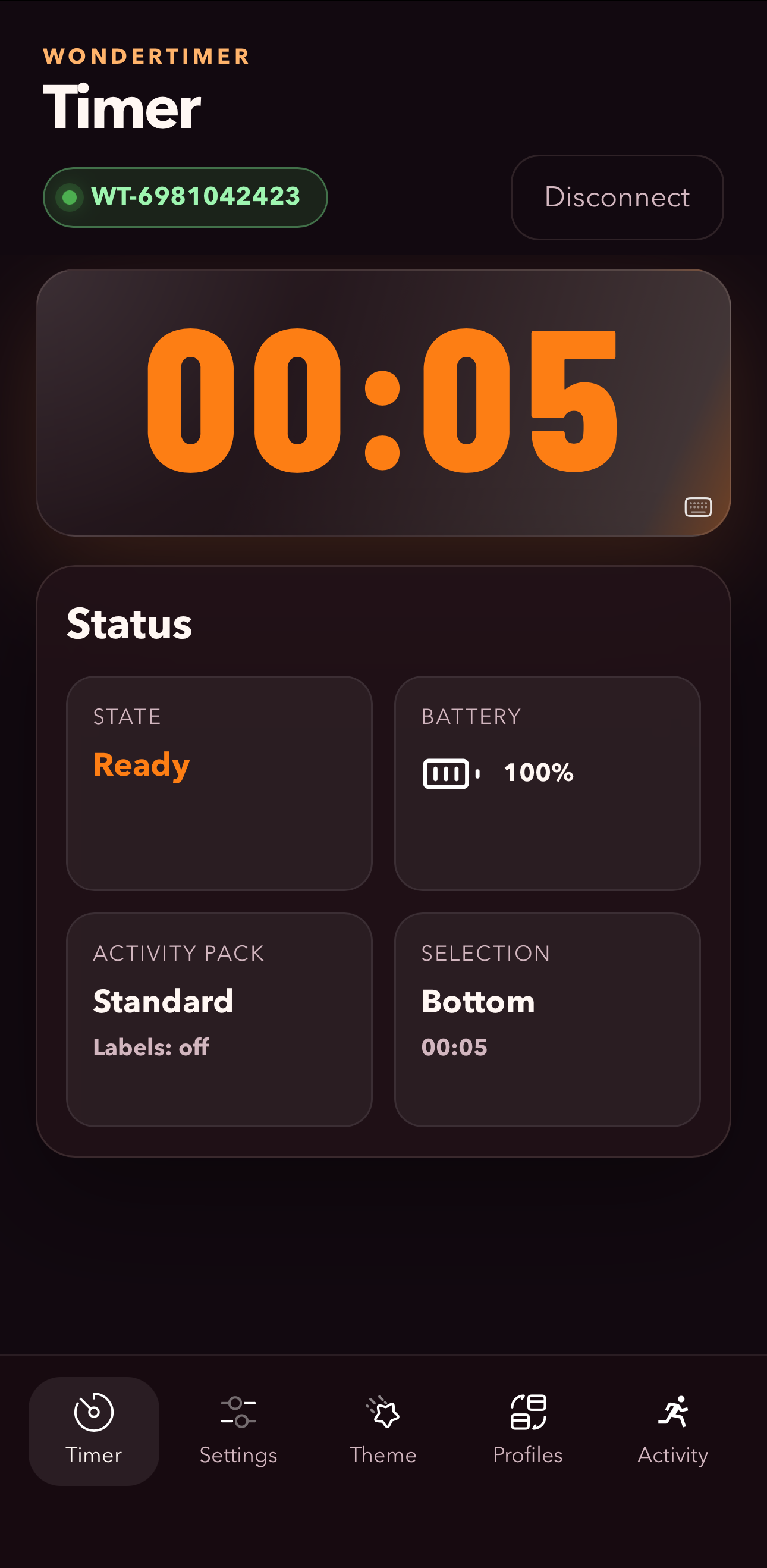 Timer tab with a short duration